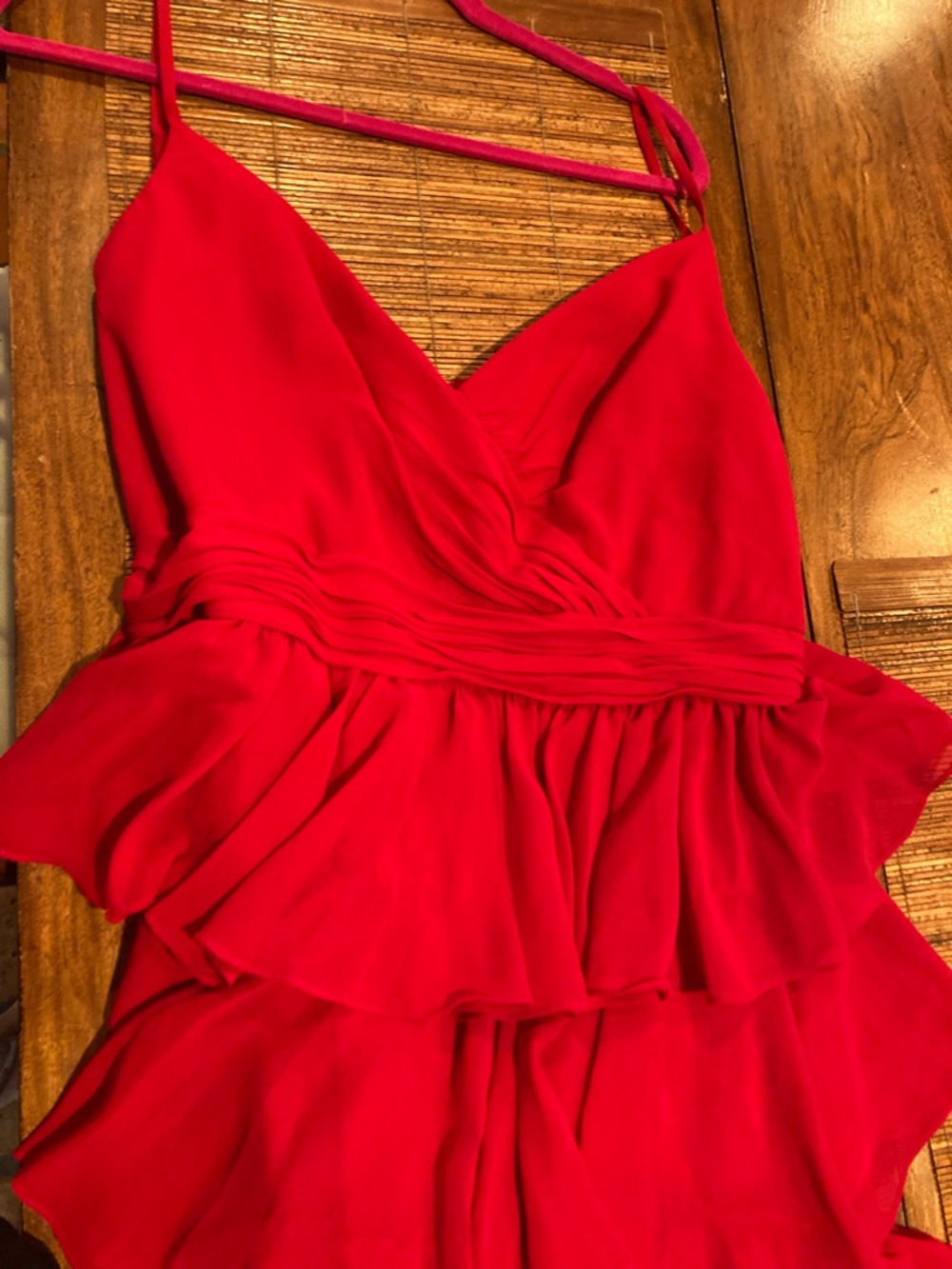 IEENA for Mac Duggal Red Maxi Dress with Ruffle Skirt
